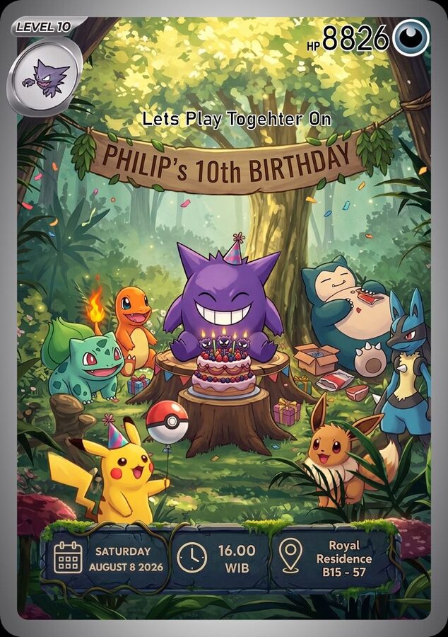 Undangan ulang tahun Philip ke-10 — Pokémon Trainer Adventure